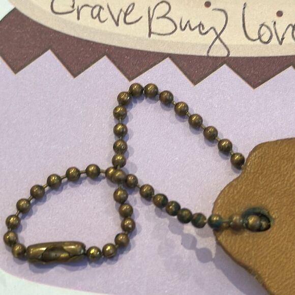 VINTAGE COACH HANGTAG LEATHER “TOFFEE” DOUBLE SIDED ON BRASS BALL CHAIN EVC - Picture 5 of 8